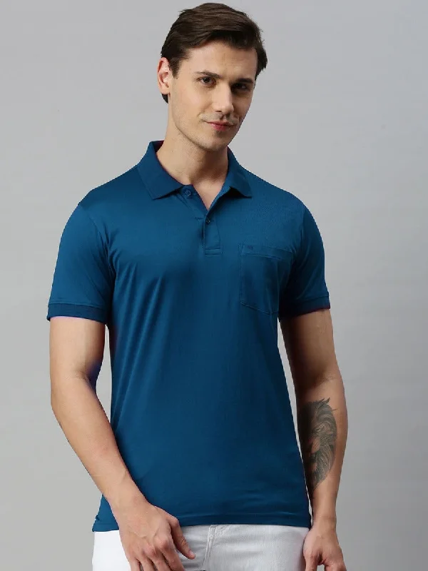 Personalized Design Mercerised Polo Flat Collar T-Shirt Blue with Chest Pocket MP9 Personalized Design Mercerised Polo Flat Collar T-Shirt Blue with Chest Pocket MP9