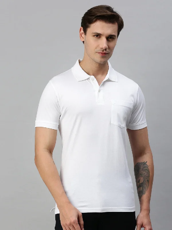 Elegant Wear Mercerised Polo Flat Collar T-Shirt White with Chest Pocket MP2