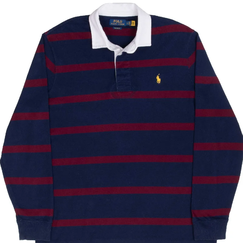 POLO RALPH LAUREN RED & BLUE STRIPED RUGBY POLO SHIRT SIZE LARGE