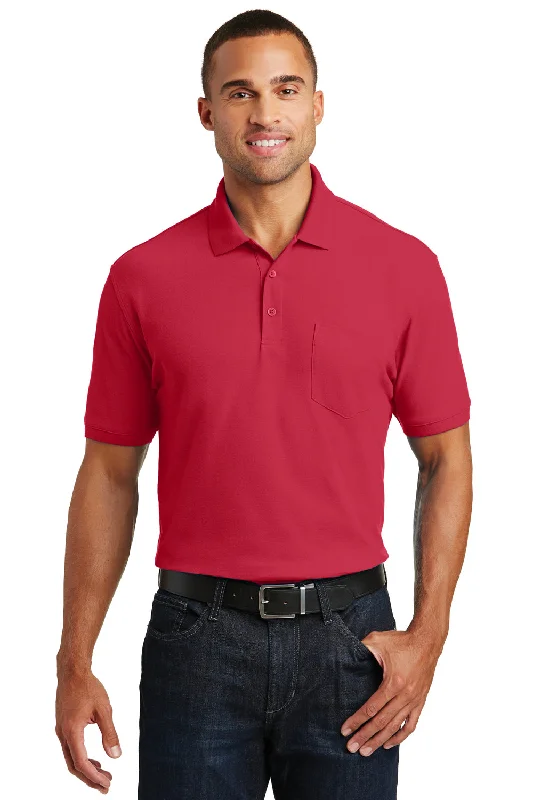 Fashionable Ease Port Authority Mens Core Classic Short Sleeve Polo Shirt w/ Pocket - Rich Red