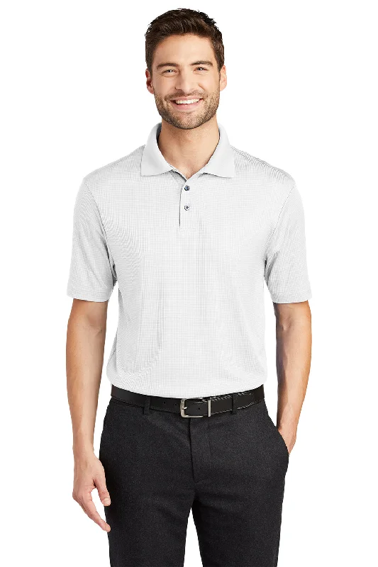 Relaxed Fit Port Authority Mens Performance Moisture Wicking Short Sleeve Polo Shirt - White Relaxed Fit Port Authority Mens Performance Moisture Wicking Short Sleeve Polo Shirt - White