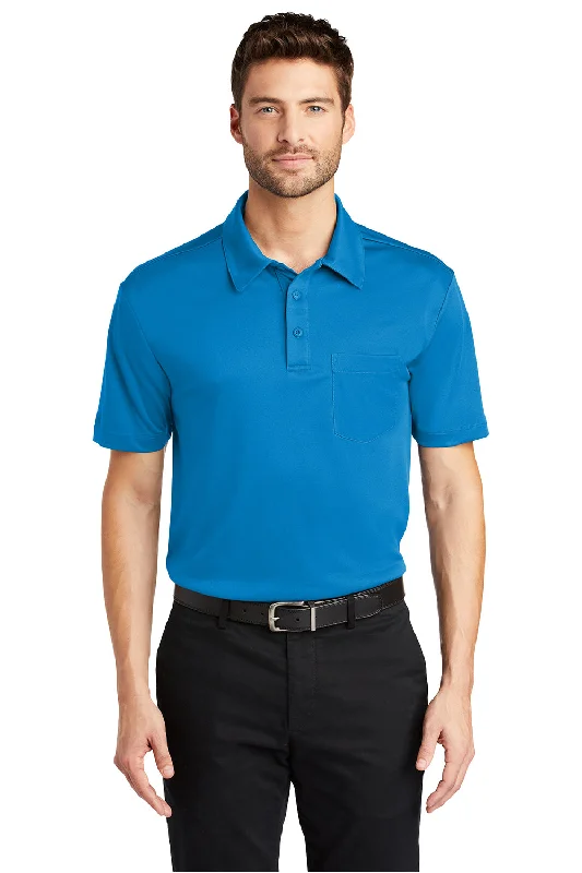 Noble And Elegant Port Authority Mens Silk Touch Performance Moisture Wicking Short Sleeve Polo Shirt w/ Pocket - Brilliant Blue
