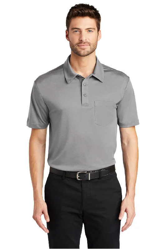 Personalized Clothing Port Authority Mens Silk Touch Performance Moisture Wicking Short Sleeve Polo Shirt w/ Pocket - Gusty Grey Personalized Clothing Port Authority Mens Silk Touch Performance Moisture Wicking Short Sleeve Polo Shirt w/ Pocket - Gusty Grey