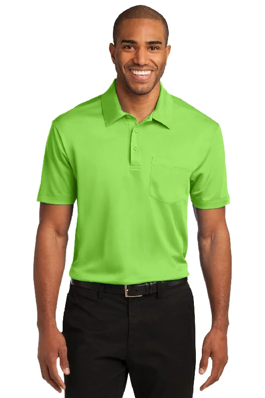 Embroidery Design Port Authority Mens Silk Touch Performance Moisture Wicking Short Sleeve Polo Shirt w/ Pocket - Lime Green - Closeout Embroidery Design Port Authority Mens Silk Touch Performance Moisture Wicking Short Sleeve Polo Shirt w/ Pocket - Lime Green - Closeout