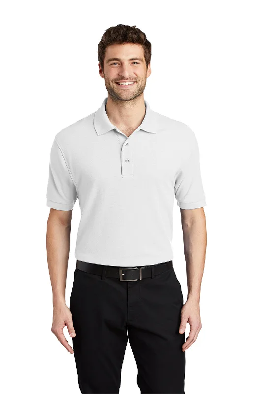 Classic Style Port Authority Mens Silk Touch Wrinkle Resistant Short Sleeve Polo Shirt - White Classic Style Port Authority Mens Silk Touch Wrinkle Resistant Short Sleeve Polo Shirt - White