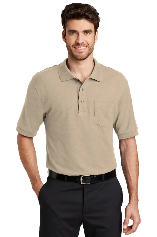 Relaxed Fits Port Authority Mens Silk Touch Wrinkle Resistant Short Sleeve Polo Shirt w/ Pocket - Stone Relaxed Fits Port Authority Mens Silk Touch Wrinkle Resistant Short Sleeve Polo Shirt w/ Pocket - Stone