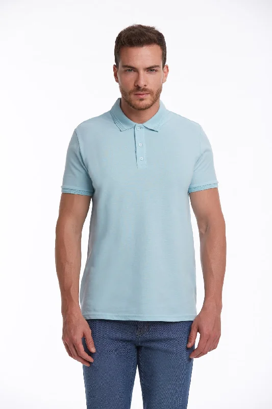 Regular Fit Basic Cotton Polo T-shirt, Light. Blue