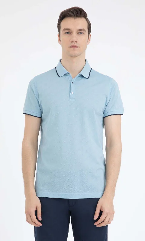 Regular Fit Plain Cotton Polo T-shirt, Light. Blue