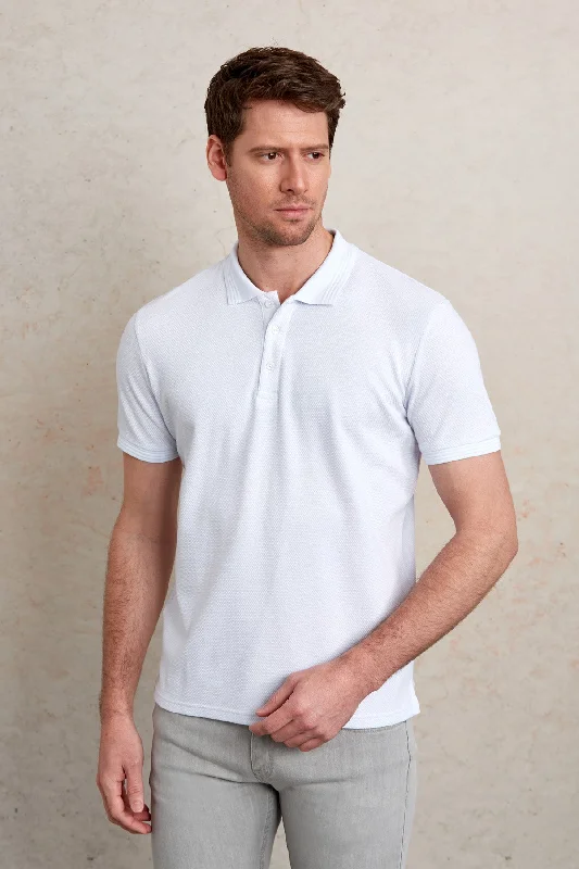 Regular Fit White Cotton Polo T-Shirt