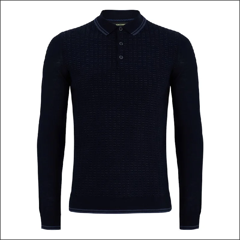 Urban Sense Reums Uomo Slim Fit Merino Wool-Blend Navy Polo^