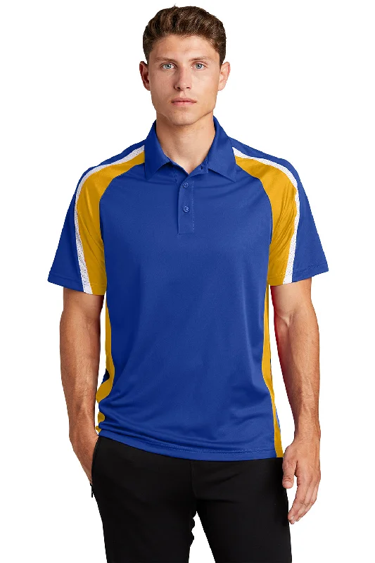 Fresh Comfort Sport-Tek Mens Sport-Wick Moisture Wicking Short Sleeve Polo Shirt - True Royal Blue/Gold/White Fresh Comfort Sport-Tek Mens Sport-Wick Moisture Wicking Short Sleeve Polo Shirt - True Royal Blue/Gold/White