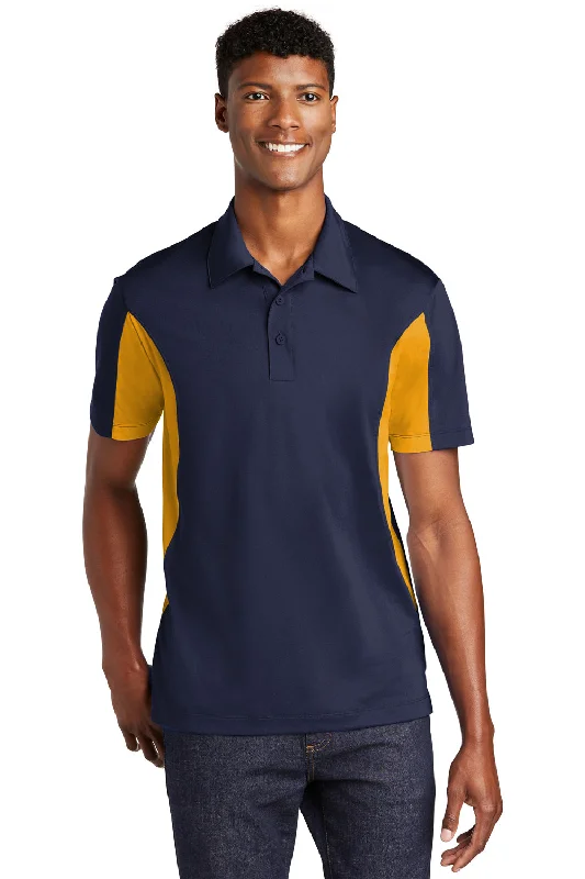 Youthful Vitality Sport-Tek Mens Sport-Wick Moisture Wicking Short Sleeve Polo Shirt - True Navy Blue/Gold