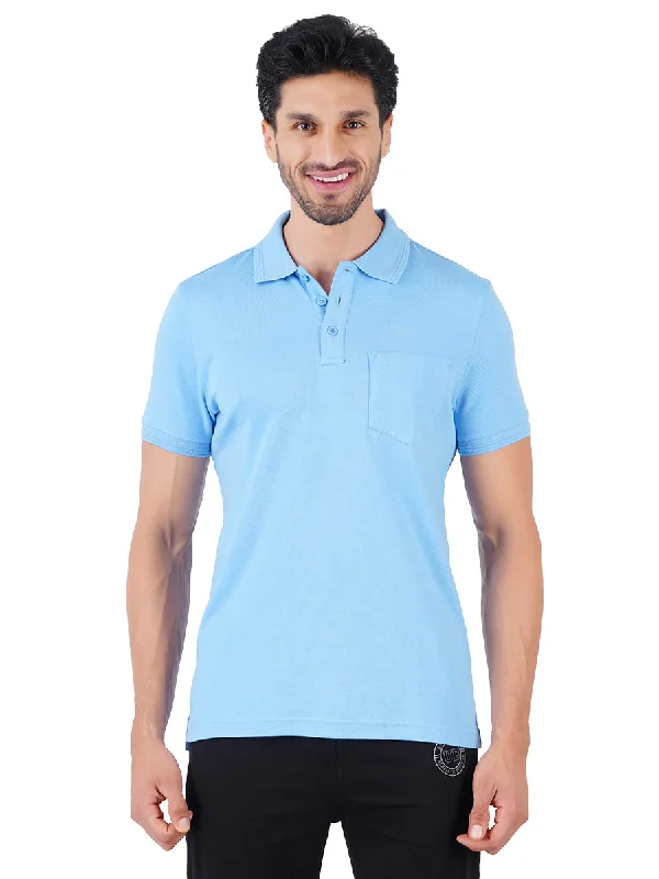 Breathable Design Super Combed Cotton Polo Irish Blue T-Shirt with Chest Pocket