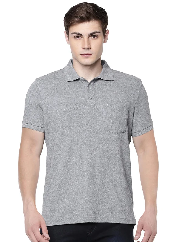 End Of The Year Super Combed Cotton Polo T-Shirt Grey Melange with Chest Pocket
