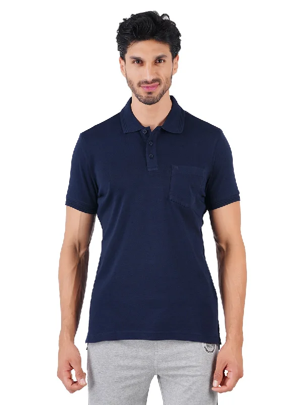 High Street Design Super Combed Cotton Polo T-Shirt Navy Blue with Chest Pocket