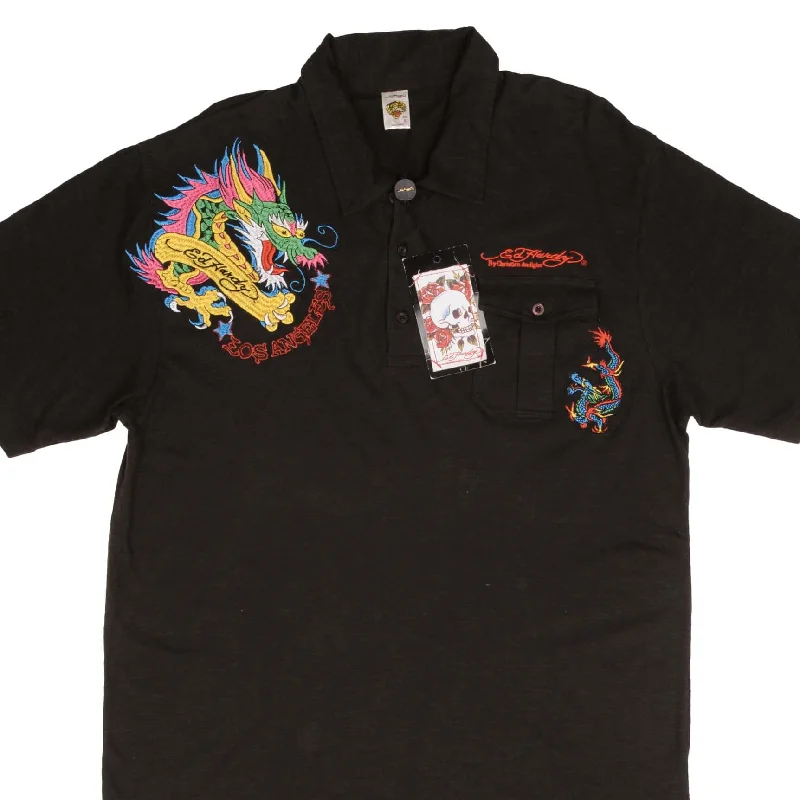 VINTAGE ED HARDY DRAGON EMBROIDERED POLO SHIRT 2000S SIZE XL DEADSTOCK