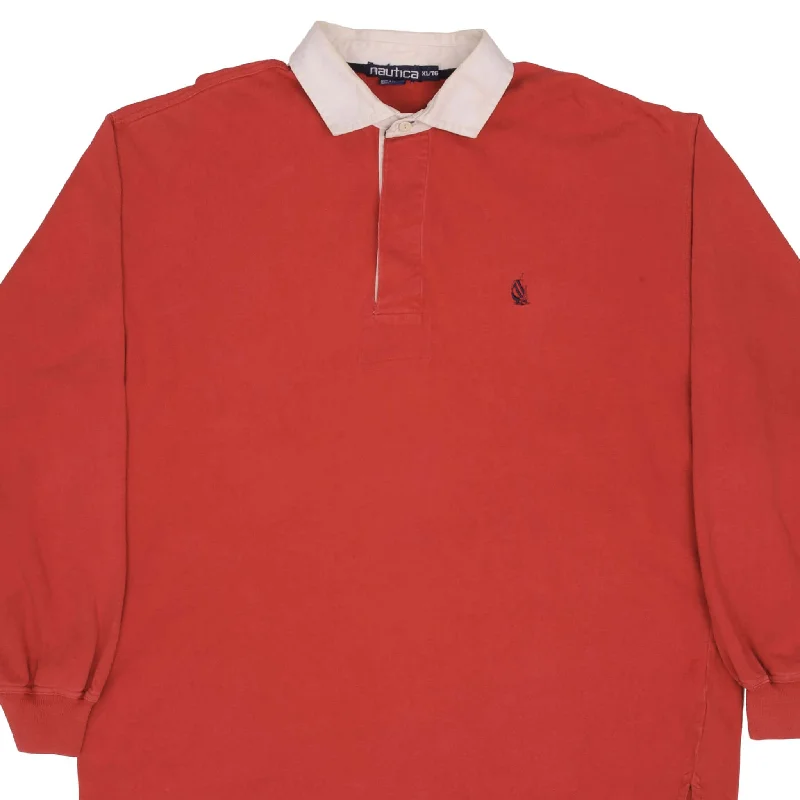 VINTAGE NAUTICA RED RUGBY POLO SHIRT 1990S SIZE XL