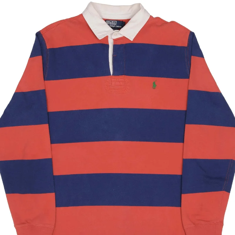 VINTAGE RALPH LAUREN BLUE & RED STRIPED RUGBY POLO SHIRT 1990S SIZE XL