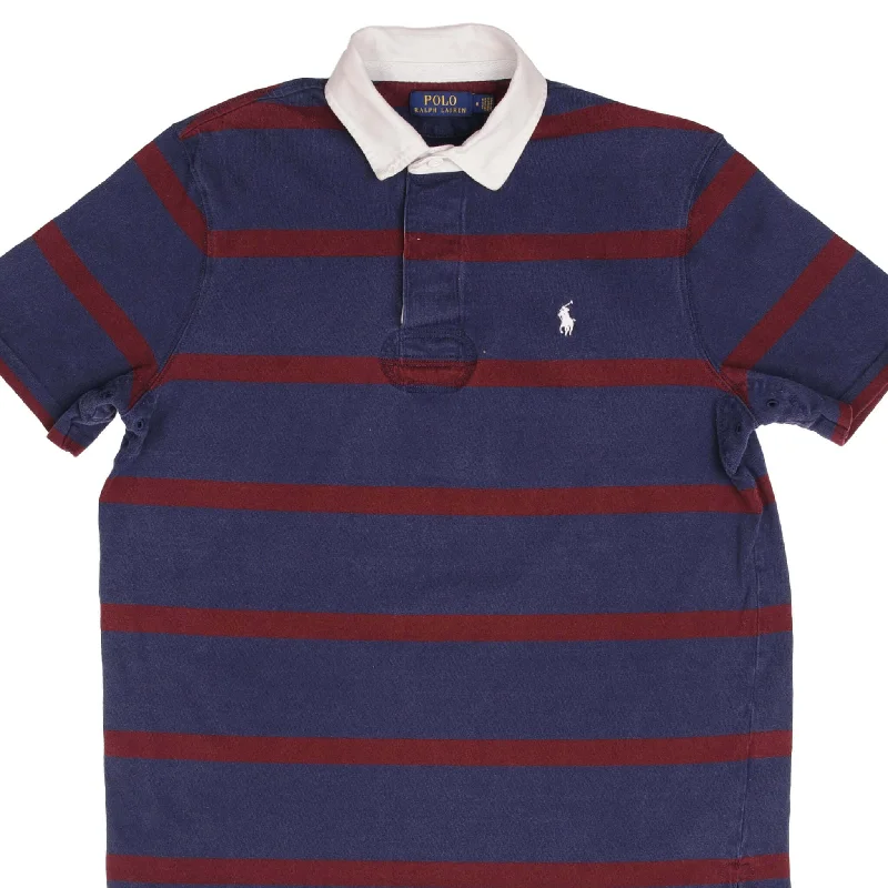 VINTAGE POLO RALPH LAUREN STRIPED BLUE & RED POLO SHIRT SIZE MEDIUM