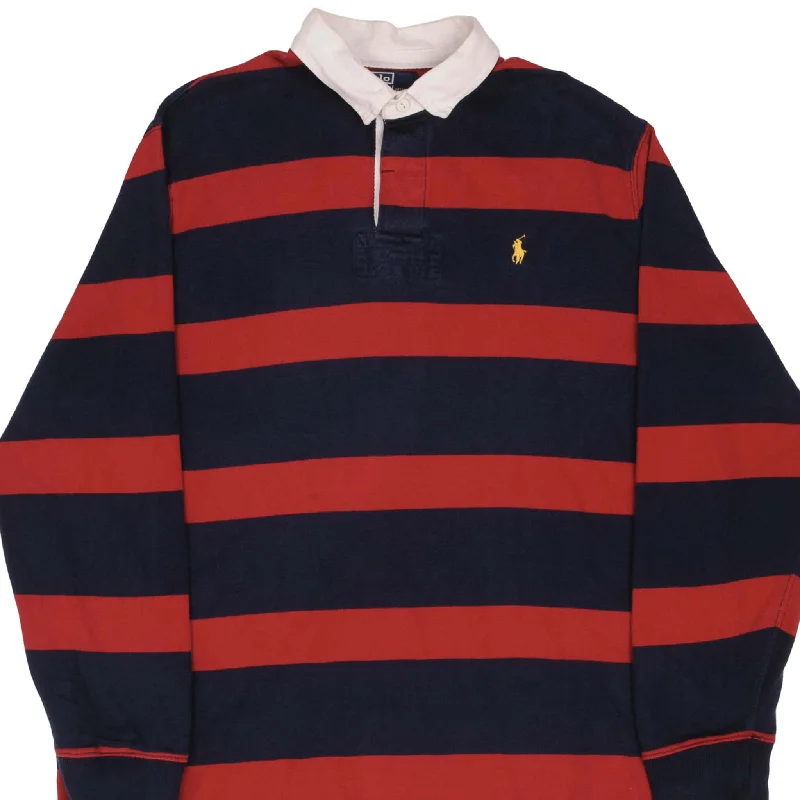 VINTAGE RALPH LAUREN BLUE & RED STRIPED RUGBY POLO SHIRT 1990S SIZE XL