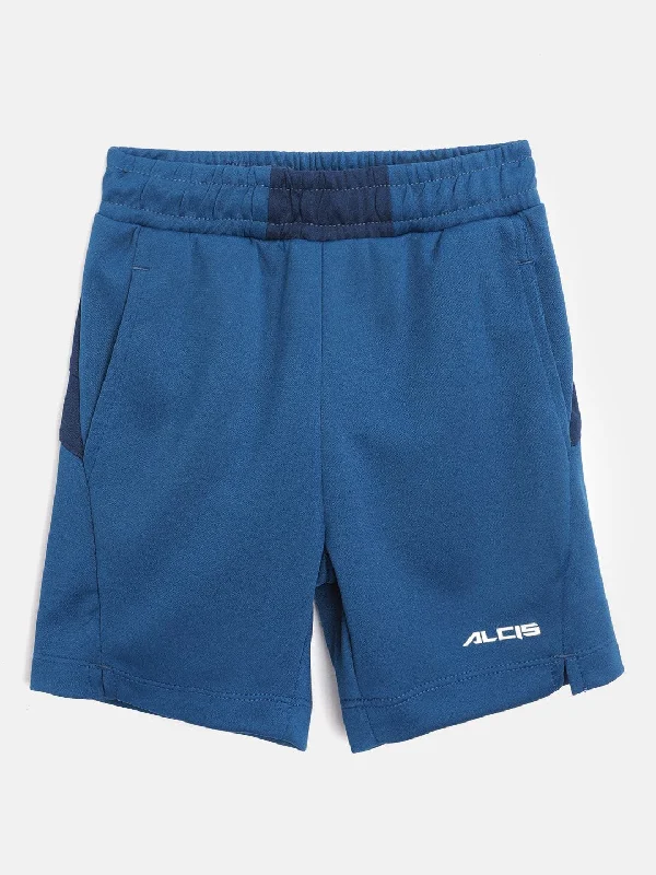 Street Fashion Alcis Boys Blue Printed Back Detail Regular Fit Training Shorts