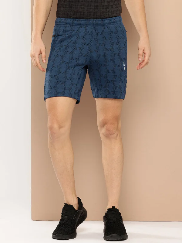 Soft Textures Alcis Men Navy Blue Printed Slim Fit Training Sports Shorts