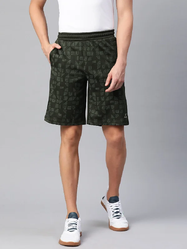 Soft Fashion Alcis Men Olive Green Printed Slim Fit Training or Gym Sports Shorts