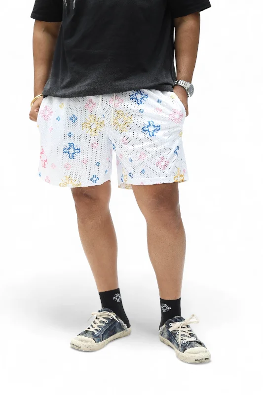 Practical Style White Multi Monogram Mesh Shorts